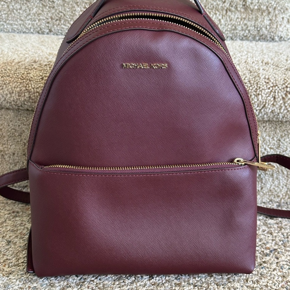 Michael Kors Burgundy and Gold Backpack